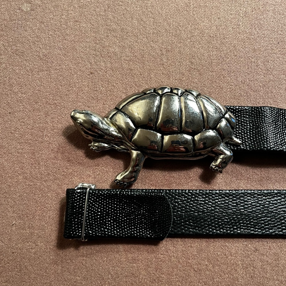 Silver Turtle Buckle Black Belt